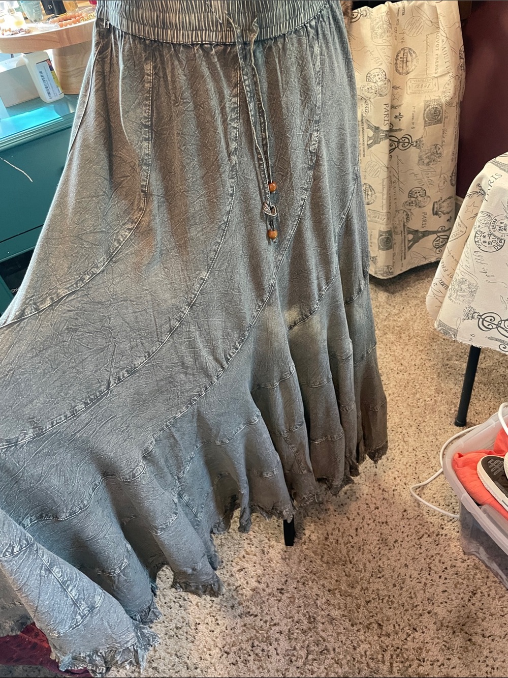 Women's Boho Olive Green Peasant Maxi Skirt Young Threads - Picture 5 of 11